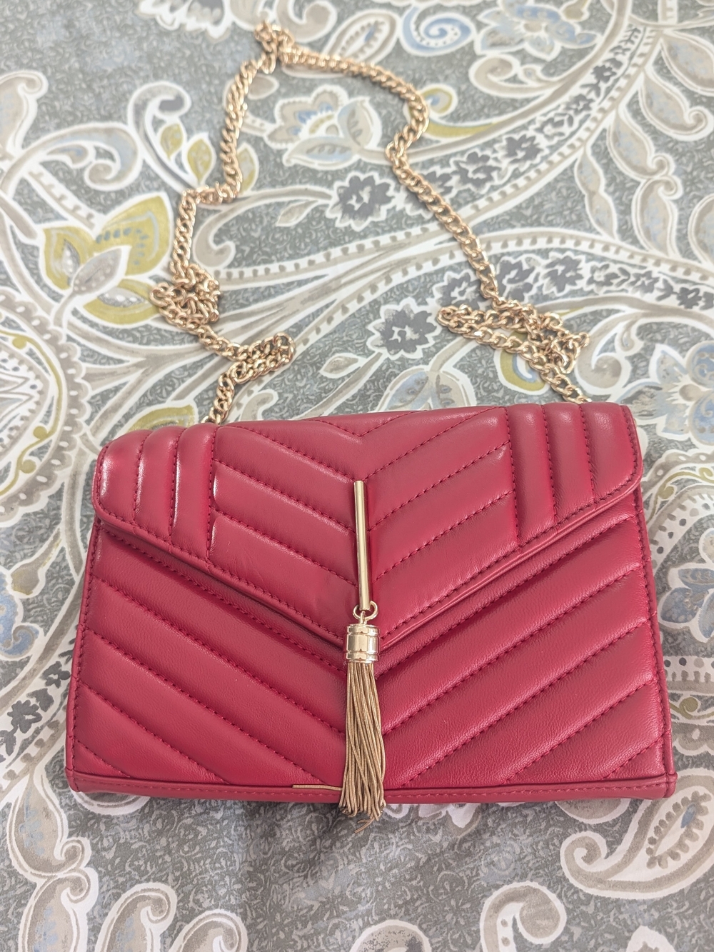 Red Quilted Crossbody Bag with Gold Tassel